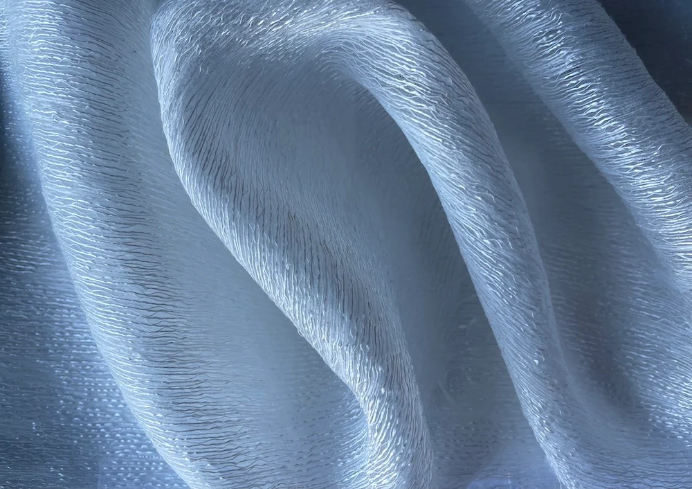 124" Semi-Sheer Organically Textured Lustrous White Polyester (Made in Turkey)
