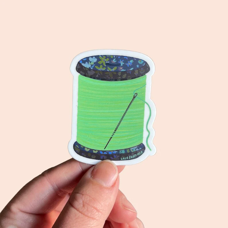 Green Spool of Thread Vinyl Sticker