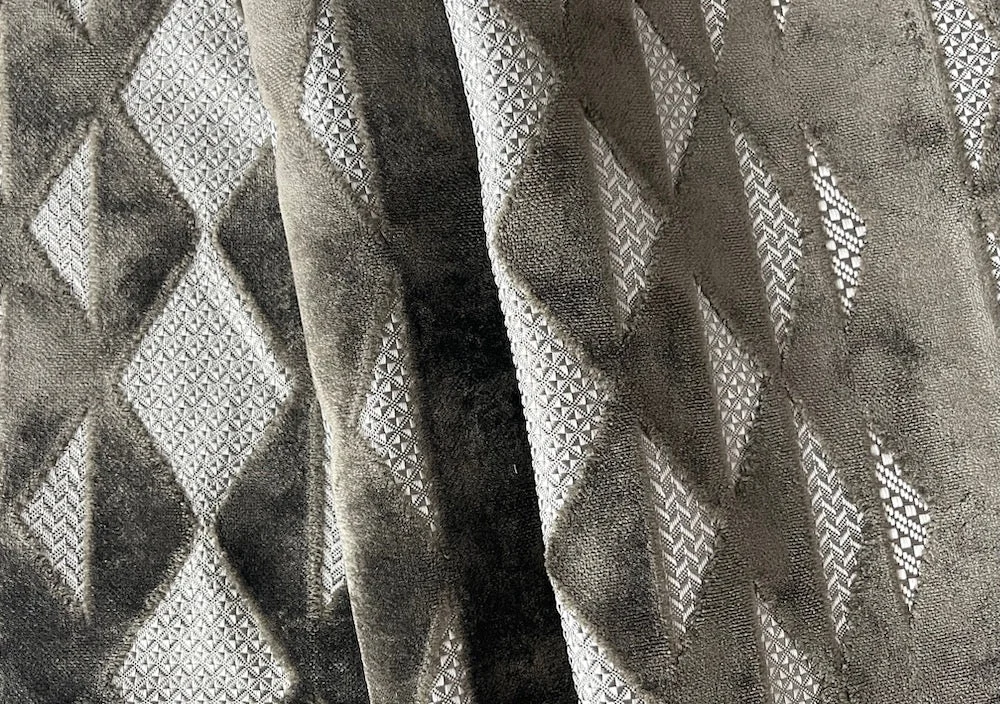 Art Deco Geometric Mushroom & Taupe Viscose Blend Jacquard-Velvet (Made in Belgium)