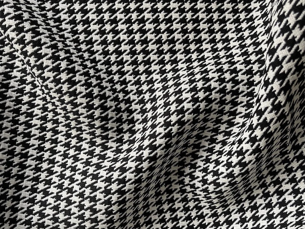 80" Panel -Reversible Black & Blue Couture Hounds-Tooth Viscose Blend Crepe Suiting (Made in Italy)