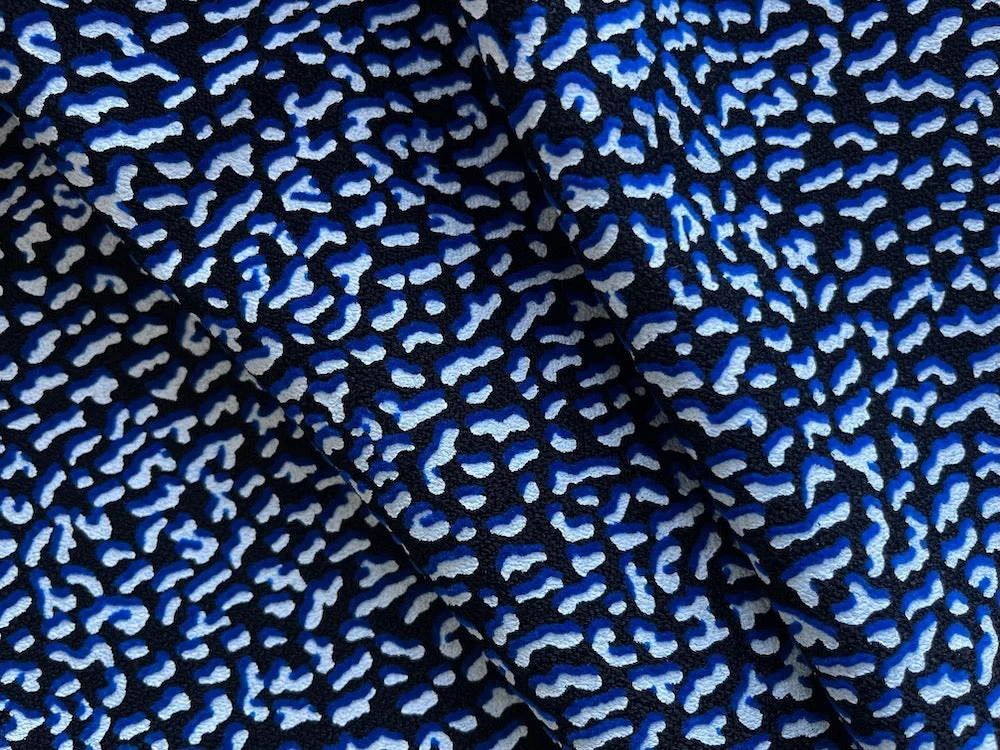 63" Panel -Royal Blue & Black Mock Pointillist Viscose Crepe (Made in Italy)