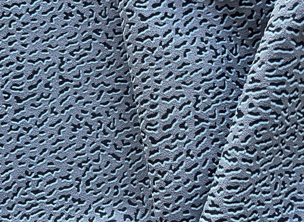 63" Panel -Flocked Black & Pale Blue Mock Pointillist Viscose Crepe (Made in Italy)
