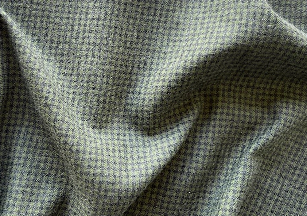 Brushed Heathered Sage Glade Green & Rhino Grey Checked Cotton Shirting (Made in Italy)