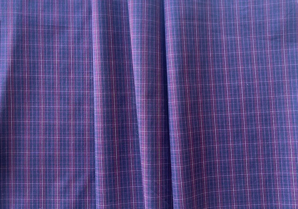Canclini Royal Navy & Hibiscus Plaid 2-Ply Stretch Cotton Shirting (Made in Italy)