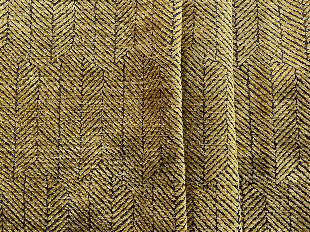 Staggered Citrine Herringbone on Walnut Rayon Blend Chenille (Made in Turkey)