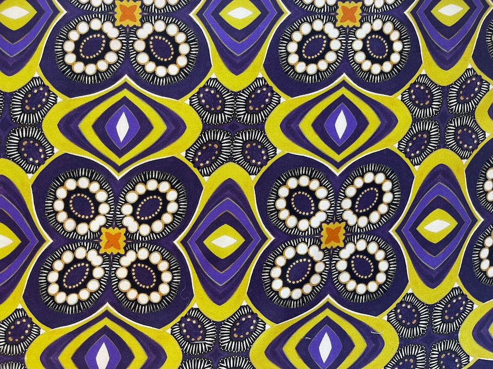 Art Deco Kaleidoscope Violet & Acid Green Rayon Challis (Made in Italy)