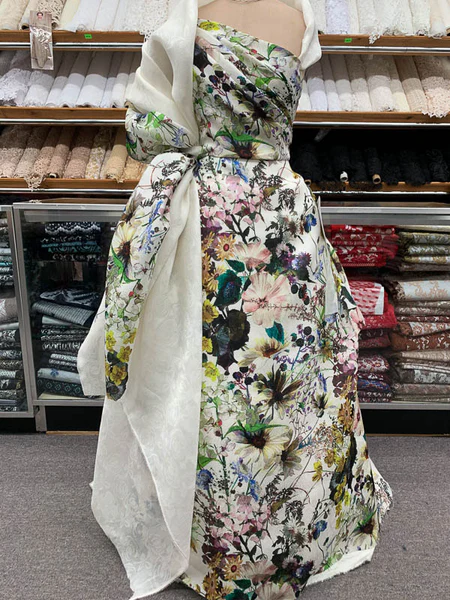 Jakob Schlaepfer / J Mendel Novelty Jacquard Floral Printed Heavy Silk Gazar - Multicolor