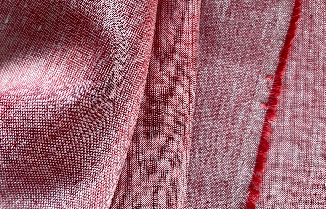 Mid-Weight Cadmium Red & White Cross-Weave Linen (Made in Poland)