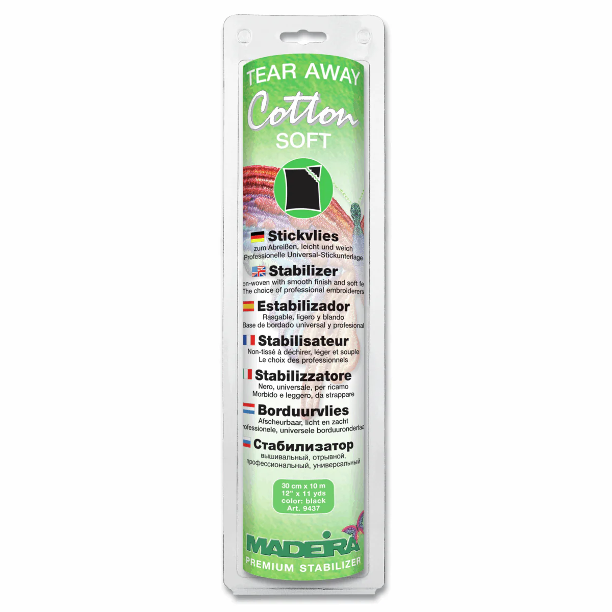 Madeira Cotton Soft Tear Away Embroidery Backing Black 30cm x 10m