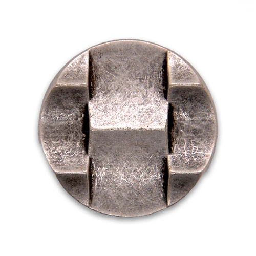 1 1/8" Geometric Steps Antique Silver Metal Button (Made in Germany)