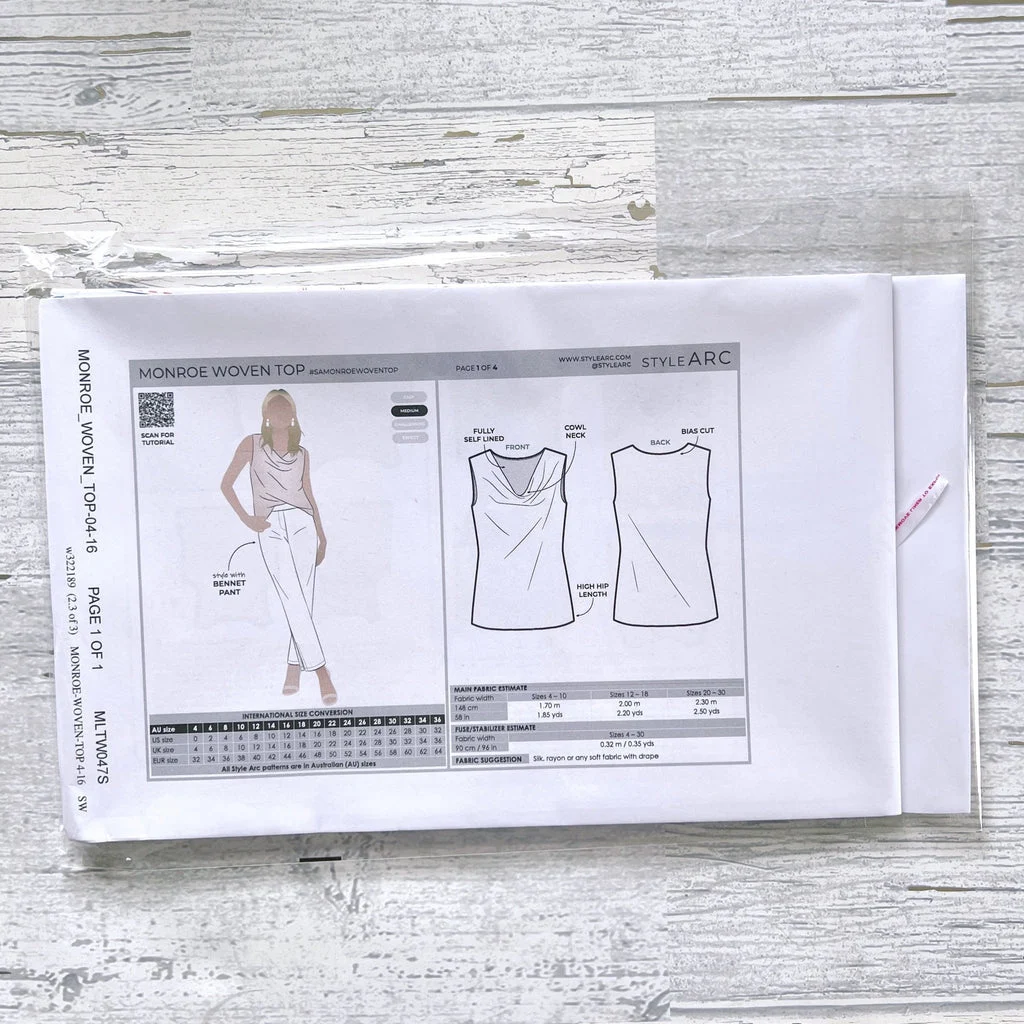 Monroe Woven Top Sewing Pattern by Style Arc