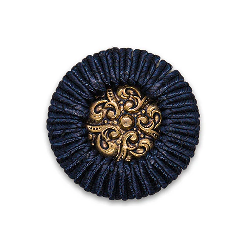 1 1/4" Navy & Antique Gold Passementerie Button (Made in USA)