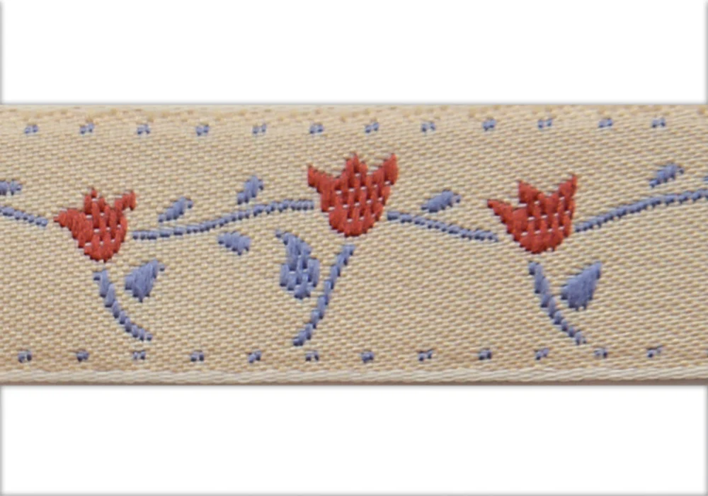 1/2" Cherry Tulips Woven Ribbon (Made in Switzerland)
