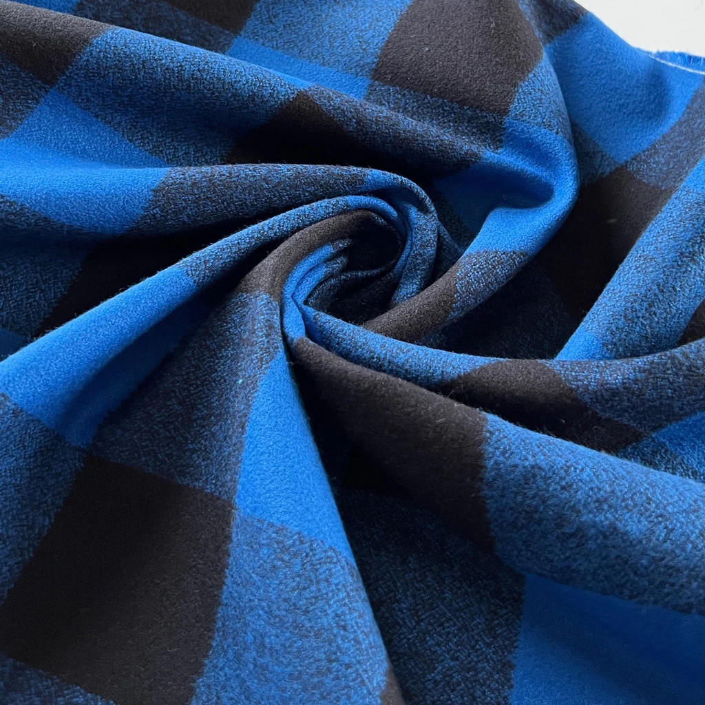 Remnant - Royal Blue Buffalo Check Flannel - 0.56 yds - 0.56 yd