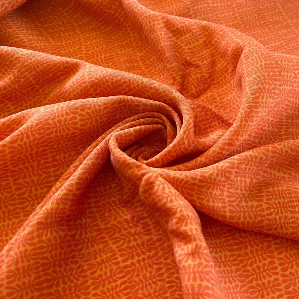 Remnant - Tangerine Geometric Print Ecovero Twill - 3.14 yd