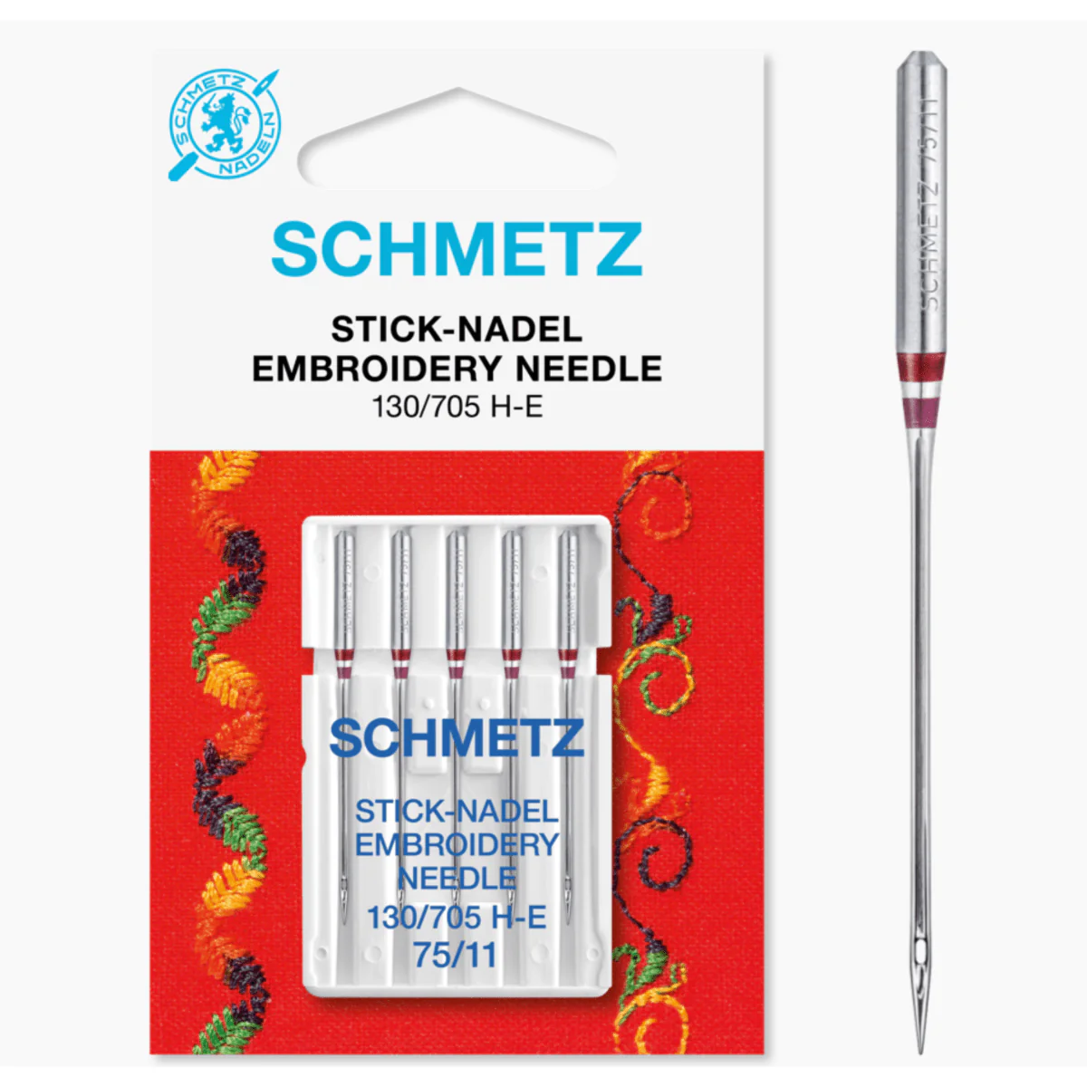 Schmetz Sewing Machine Needles Embroidery Size 75/11 Pack of 5