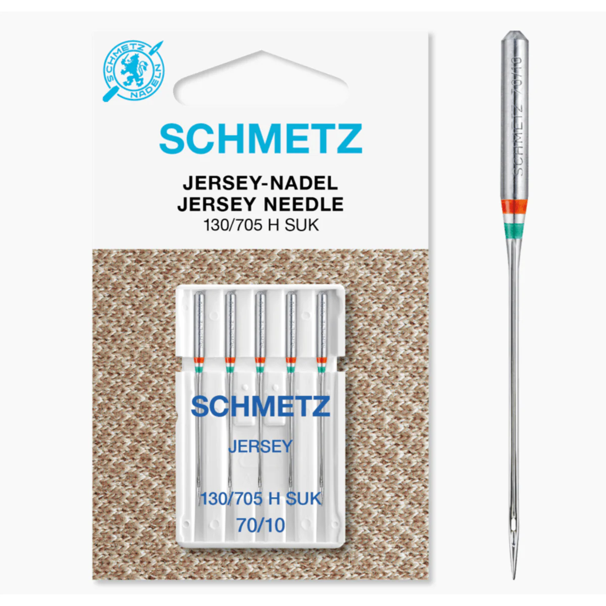 Schmetz Sewing Machine Needles: Jersey Ball Point Size 70/10. Pack of 5 needles.