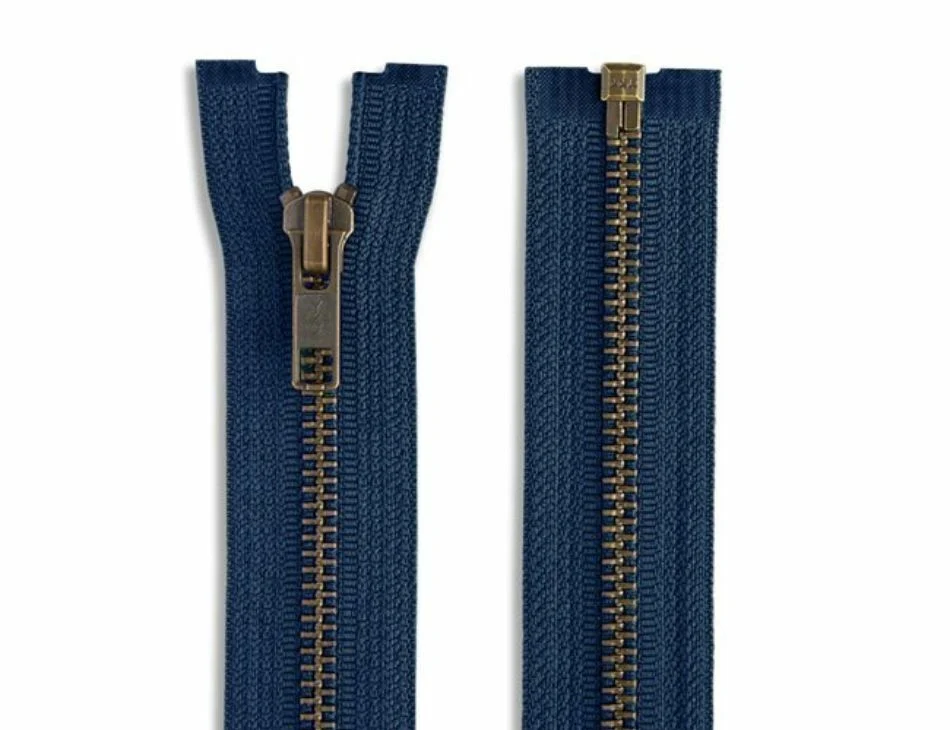 22" Antique Brass Separating Zipper Navy