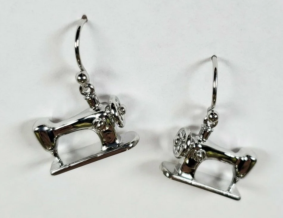 Sewing Machine Earrings Silver Tone