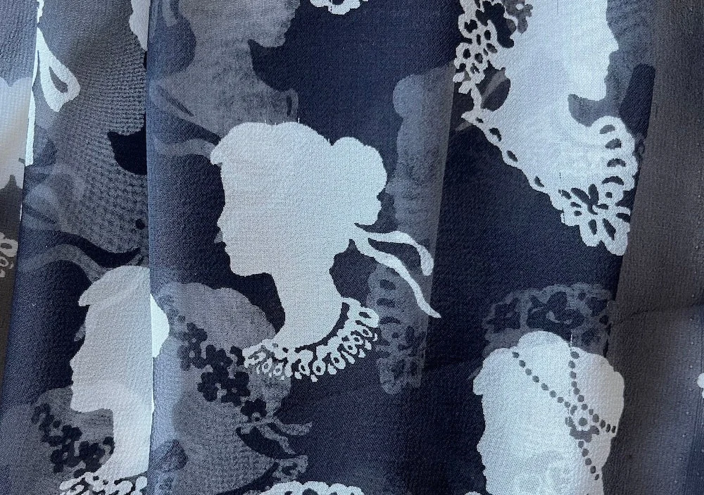 Romantic Silhouetted CameoProfiles Silk Chiffon (Made in Italy)