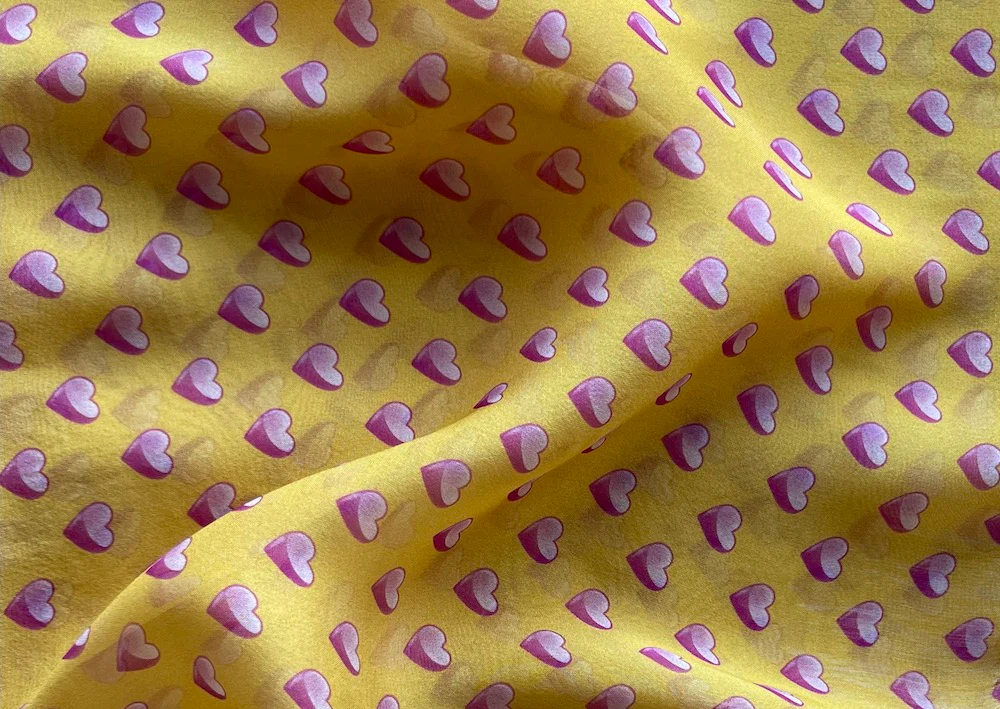 Tuscan Sun Silent Conversational Hearts Silk Chiffon (Made in Italy)