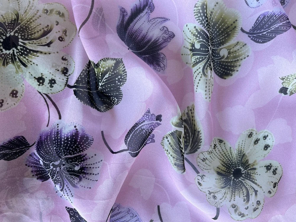 Ungaro Sweet Windflowers & Campanula Silk Chiffon (Made in Italy)