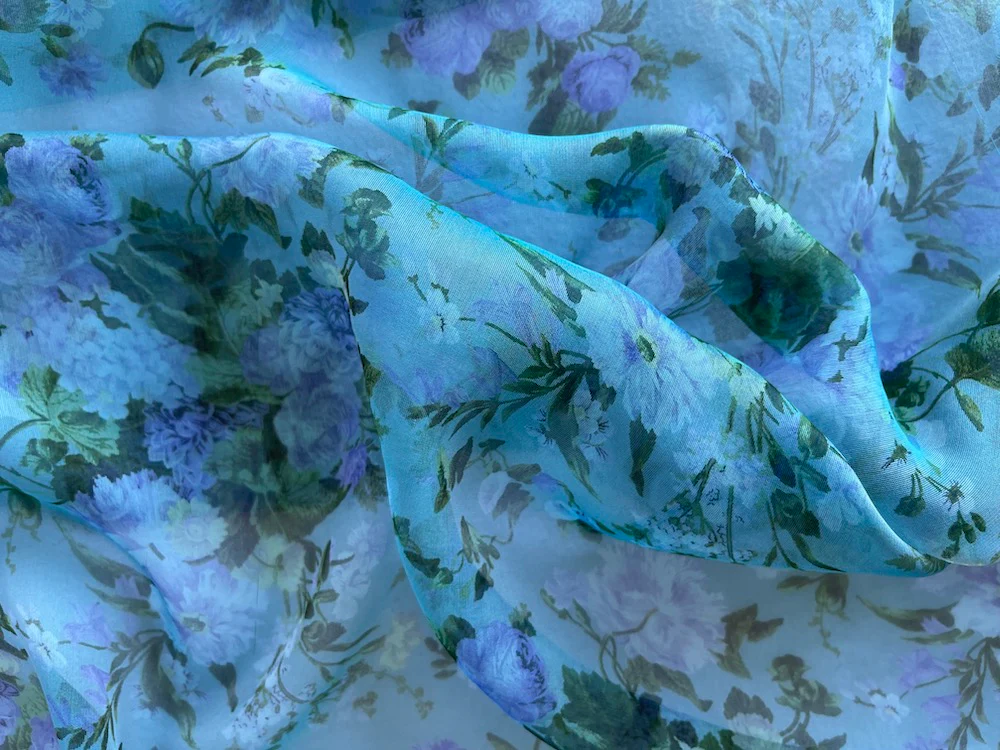 Ungaro Periwinkle Wisteria & Peonies Silk Chiffon (Made in Italy)