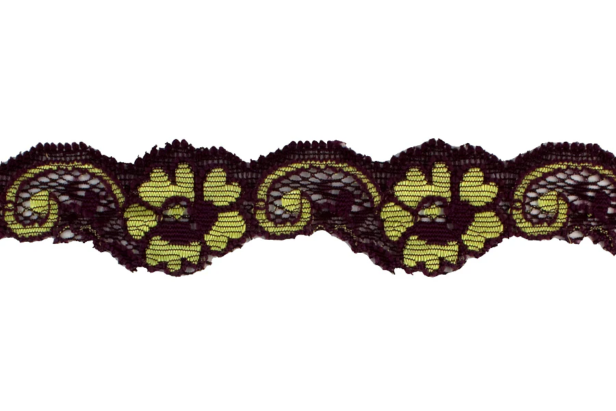 1 1/8" Purple-Gold Scalloped Stretch Lace