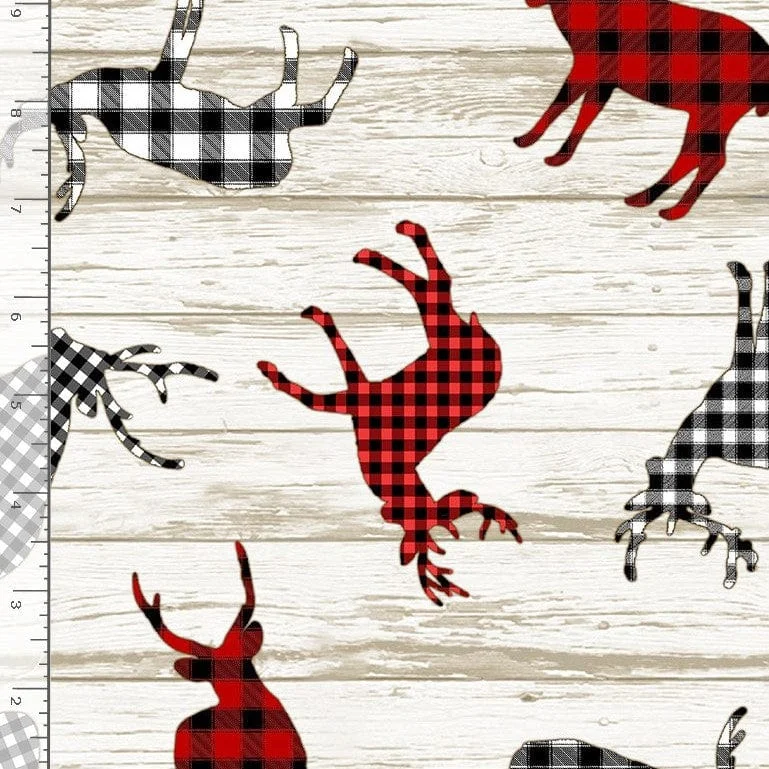 Softie Minky Fabric Buffalo Plaid Reindeer - Quilt Backing