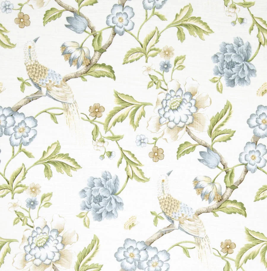 Paradise Bird Home Décor Fabric in Denim Blue