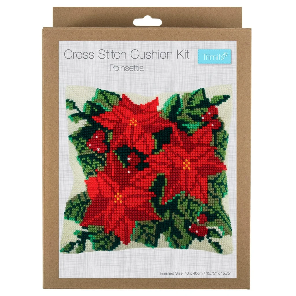 Cross Stitch Kit Cushion: Poinsettia