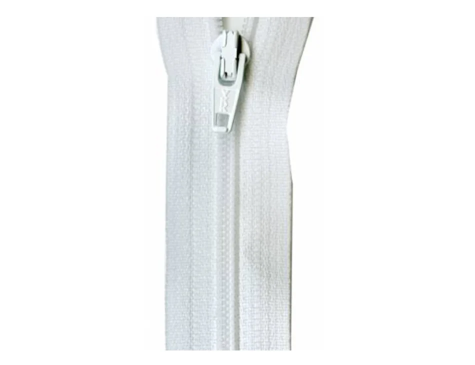 YKK White Coil Zipper 22"