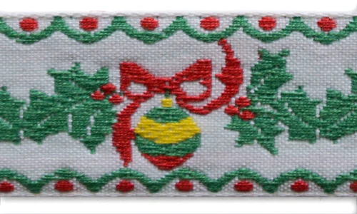 1 1/4" Festive Christmas Ornaments & Holly Woven Ribbon