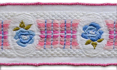 1 1/2" Pink Plaid & Pansies Woven Cotton Ribbon