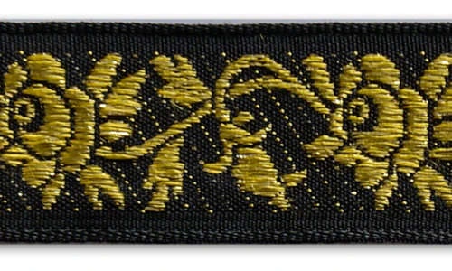 7/8" Gold Metallic Climbing Roses Black Woven Ribbon