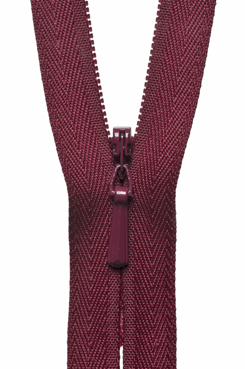 YKK Concealed Zip 41cm / 16 inch: Dark Wine (Colour 527)