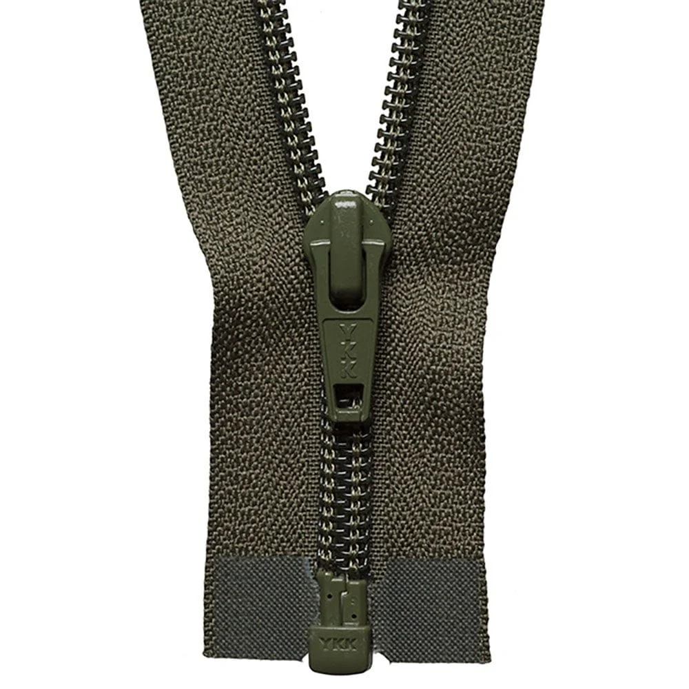 YKK Nylon Open End Zip 66cm / 26 inch: Khaki (Colour 566)
